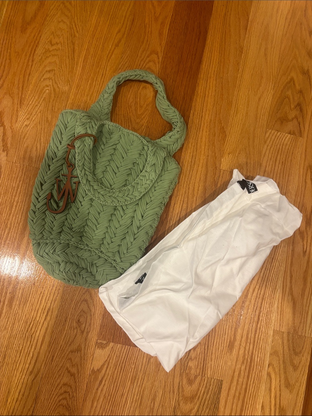 JW Anderson Woven Tote Handbag in Sage Green - Soft Knit Style